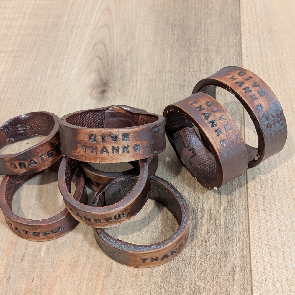 Set Of 8 Rustic Handmade Ceramic Gratitude Napkin Rings - Picture 9 of 9